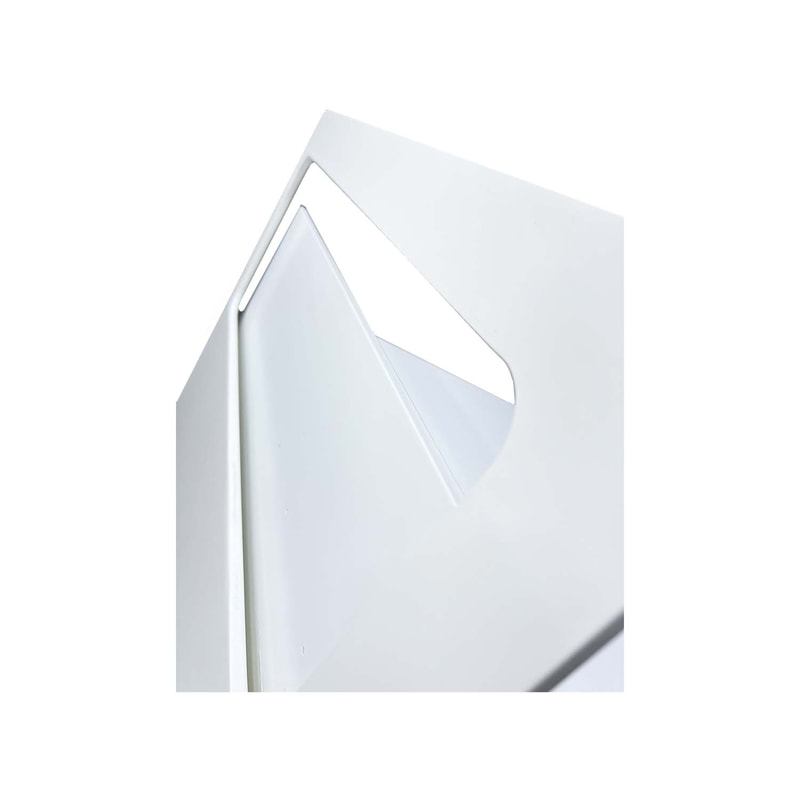F-TS101-WH Jude square stage table in white with a name plate front