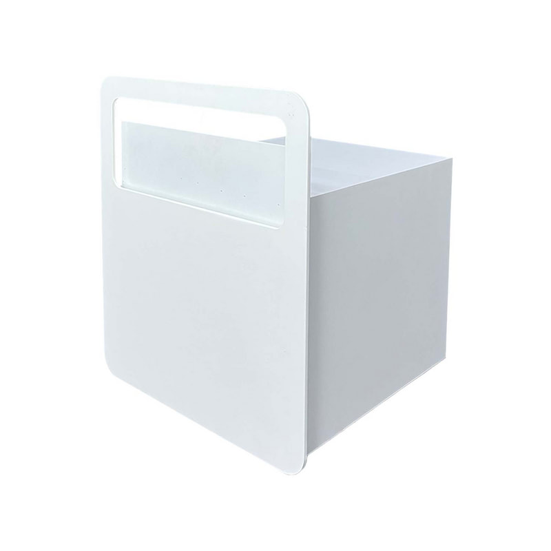 F-TS101-WH Jude square stage table in white with a name plate front