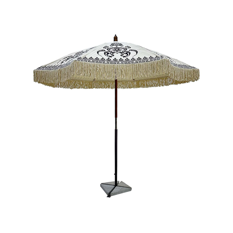 F-UM101-WP Zia umbrella in white cotton patterned fabric with base  