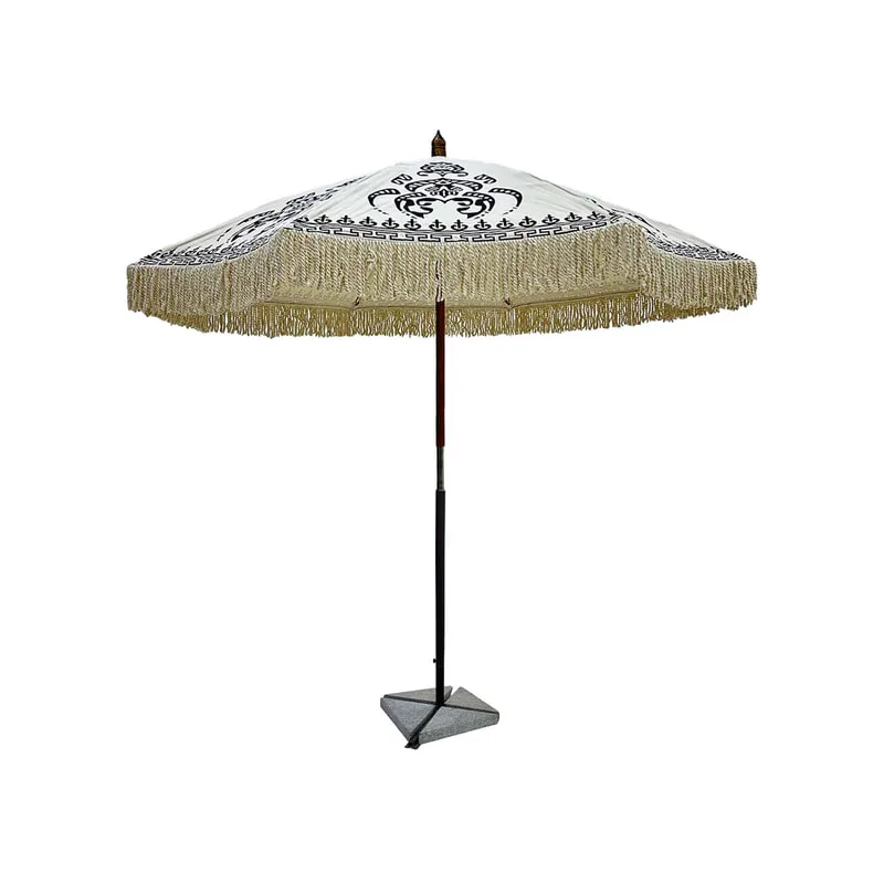 F-UM101-WP Zia umbrella in white cotton patterned fabric with base  