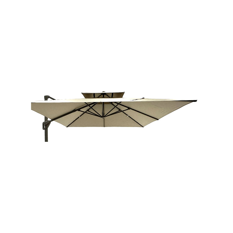 F-UM102-WH Type 2 outdoor umbrella in cream fabric with a solid base