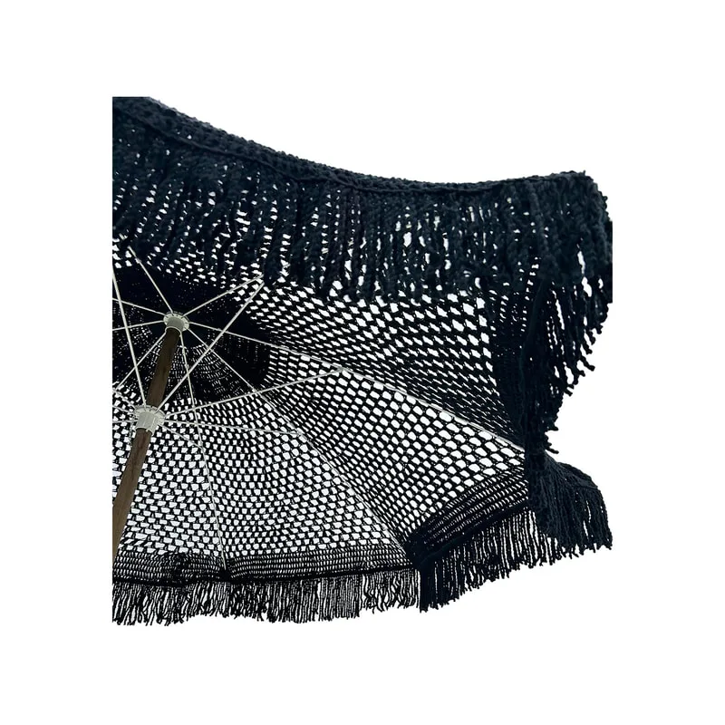 F-UM103-BL Viva macrame umbrella in black 