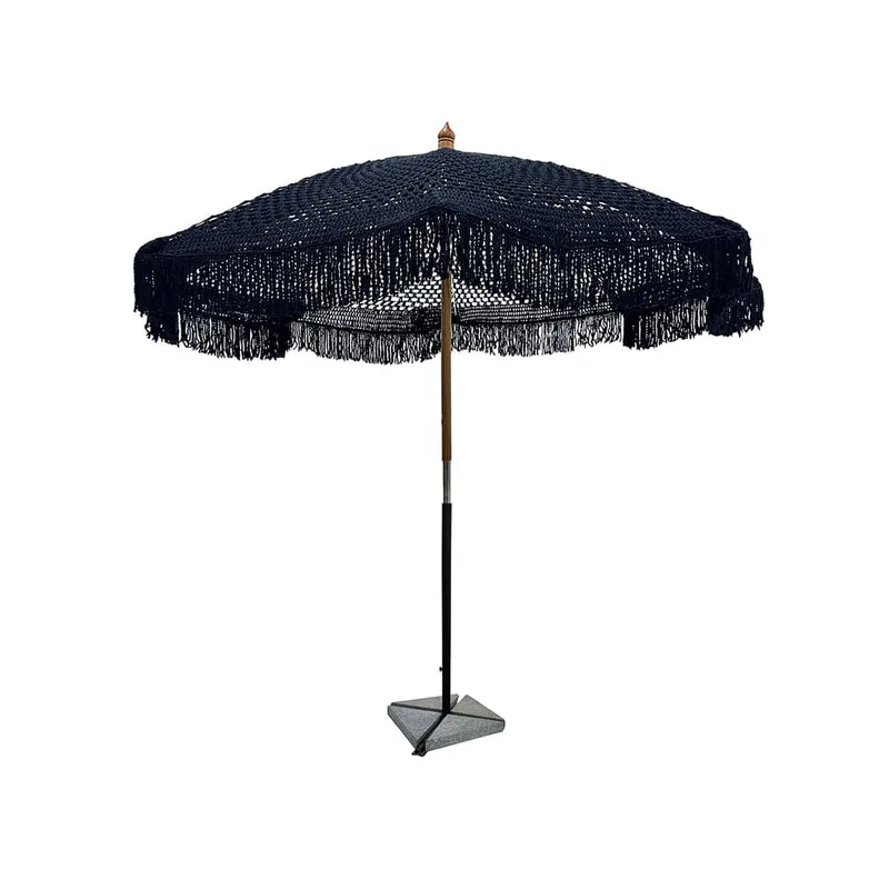 F-UM103-BL Viva macrame umbrella in black 