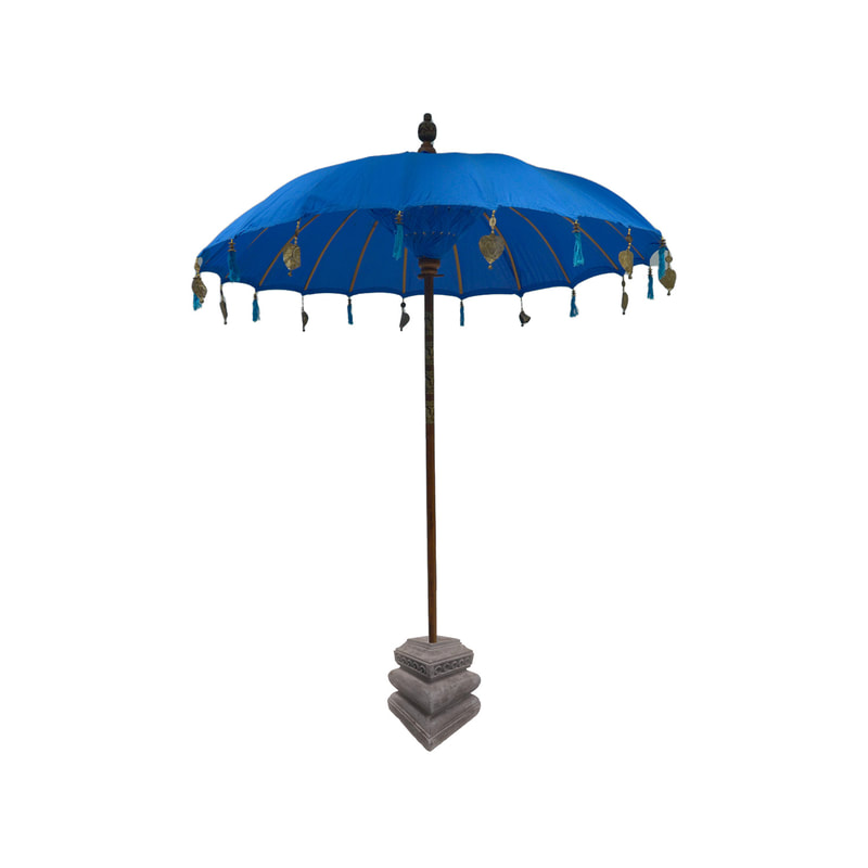 F-UM201-BU Balinese umbrella in blue with beads & a solid base