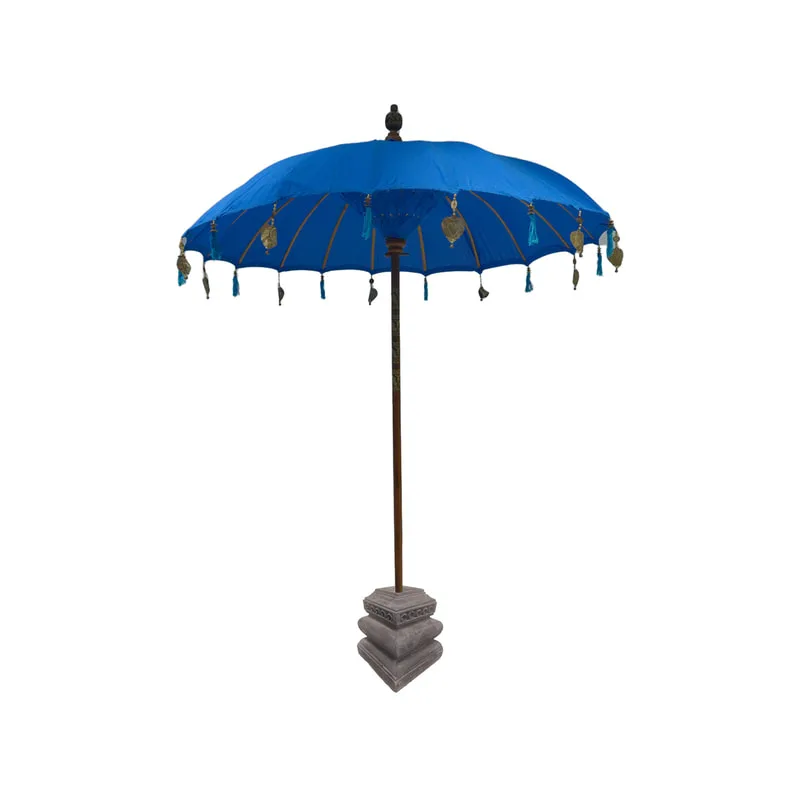 F-UM201-BU Balinese umbrella in blue with beads & a solid base