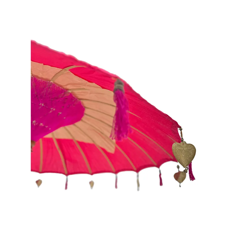 F-UM201-HP Balinese umbrella in hot pink with beads & a solid base
