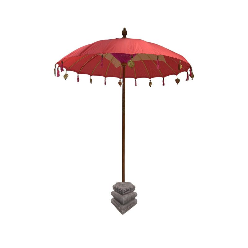 F-UM201-HP Balinese umbrella in hot pink with beads & a solid base