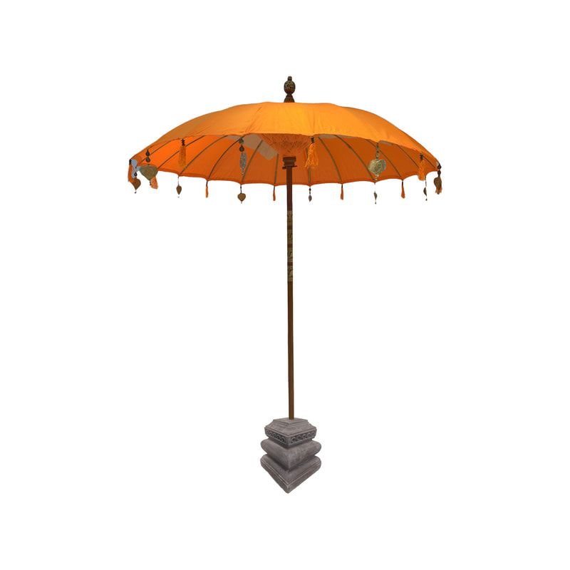 F-UM201-OR Balinese umbrella in orange with beads & a solid base
