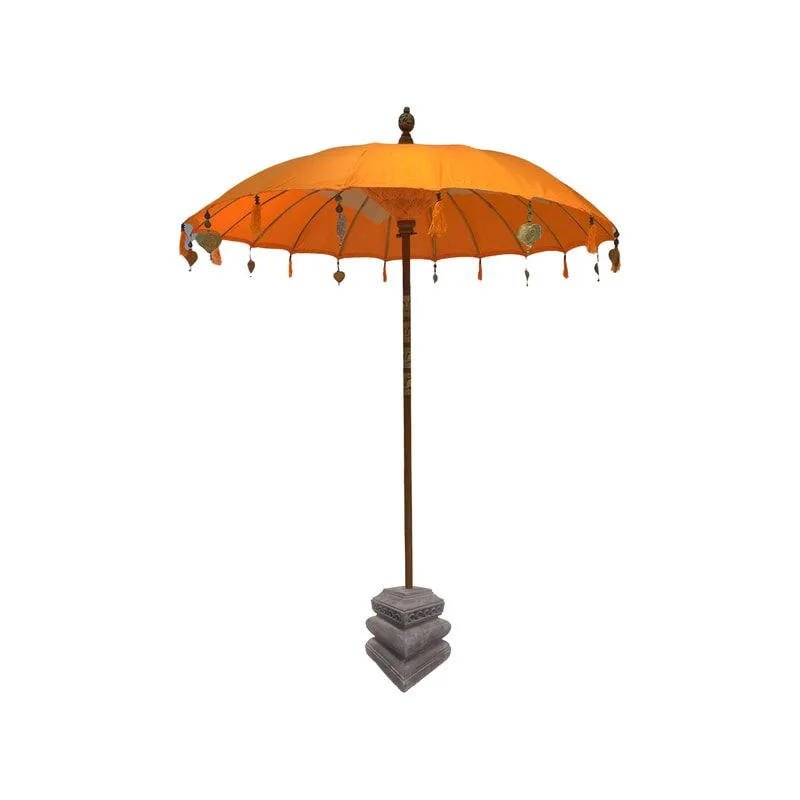 F-UM201-OR Balinese umbrella in orange with beads & a solid base