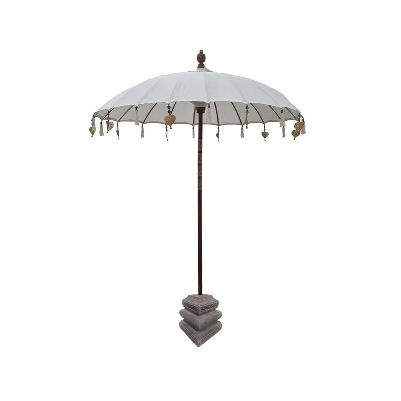 F-UM201-WH Balinese umbrella in white with beads & a solid base
