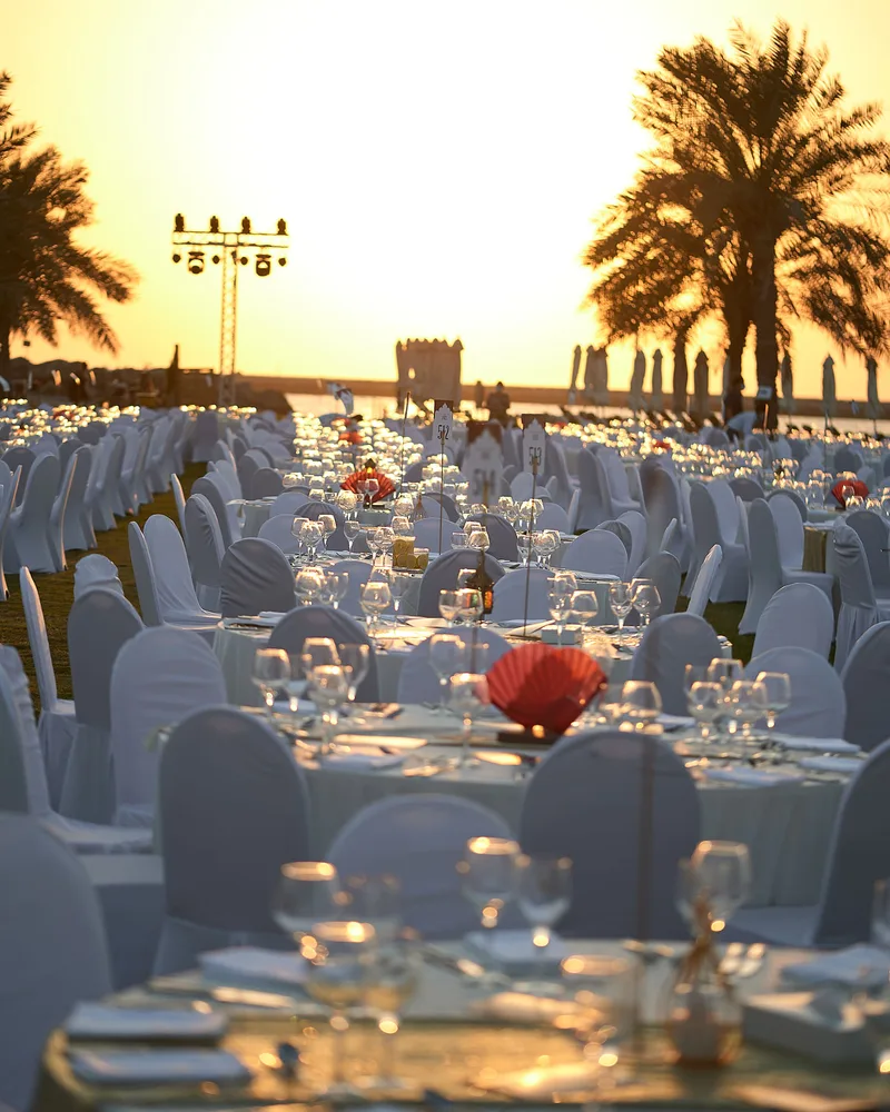 Carefully planned hospitality furniture layout supporting efficient service within Hilton Resort.