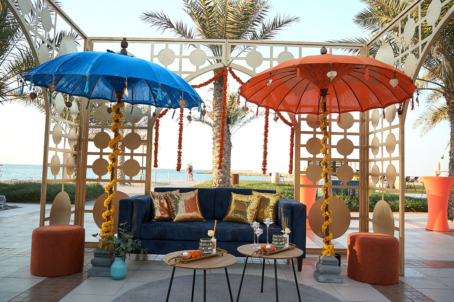 Comfortable soft seating and occasional tables supporting premium resort lounge environments.