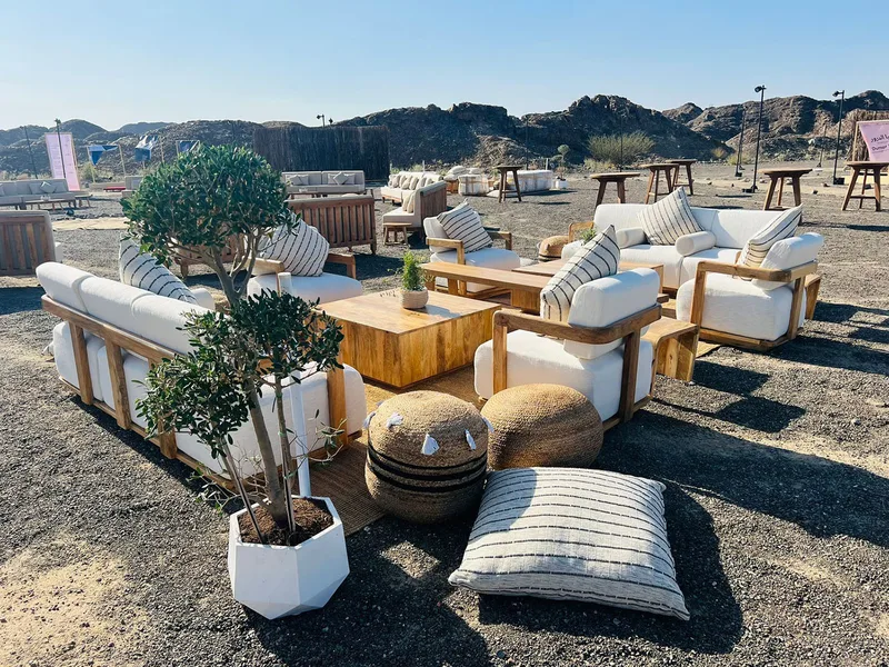 Premium outdoor seating creating welcoming social spaces at Wadi Modaynah Dam.