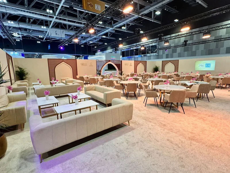 Modern event lounge designed with comfort and guest interaction in mind.