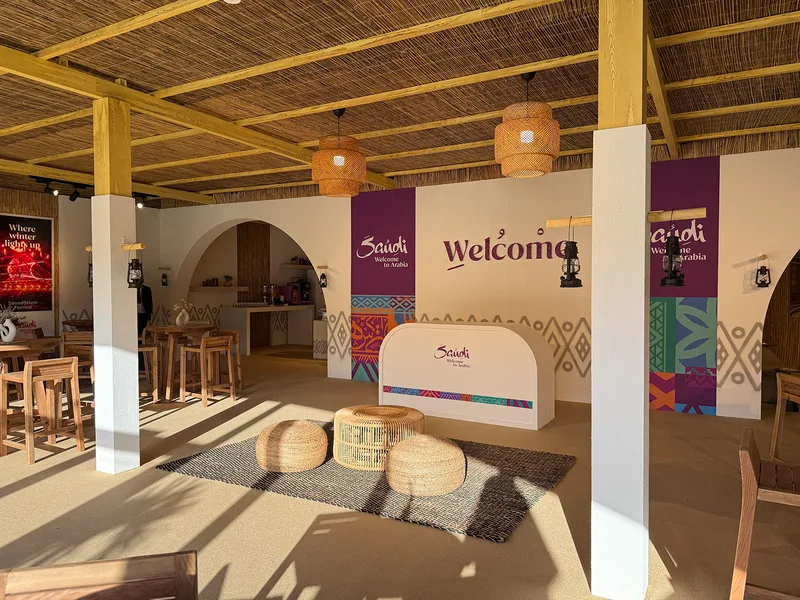 Evolution Furniture supplied contemporary hospitality furniture for the Visit Saudi activation at Emirates Dubai 7s.