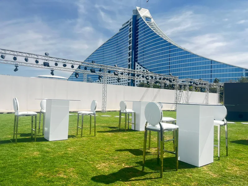 Premium temporary hospitality environment delivered by Evolution Furniture in Dubai.