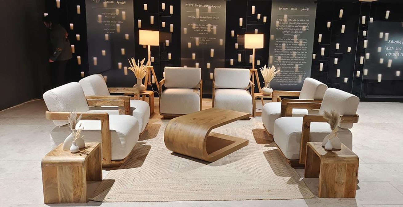 Soft seating and decorative styling creating an elegant temporary hospitality interior.
