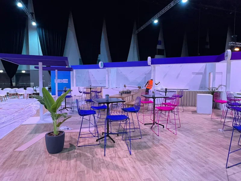 Modern conference lounge furniture installed within Expo City Dubai for business hospitality.