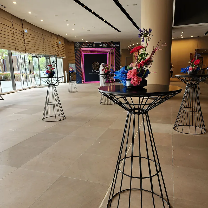 Modern hospitality seating arranged within the CyTaka World Cyber Championship venue in Dubai.