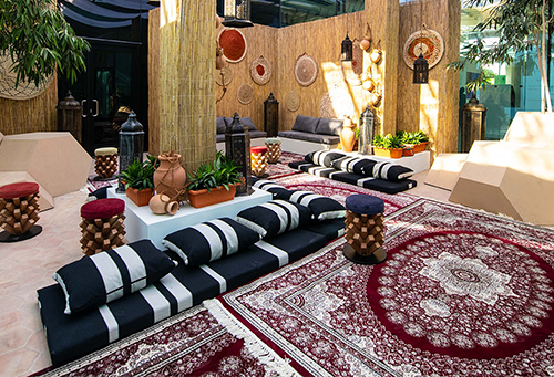 Premium lounge furniture supplied by Evolution Furniture for Al Burda Festival at Manarat Al Saadiyat.