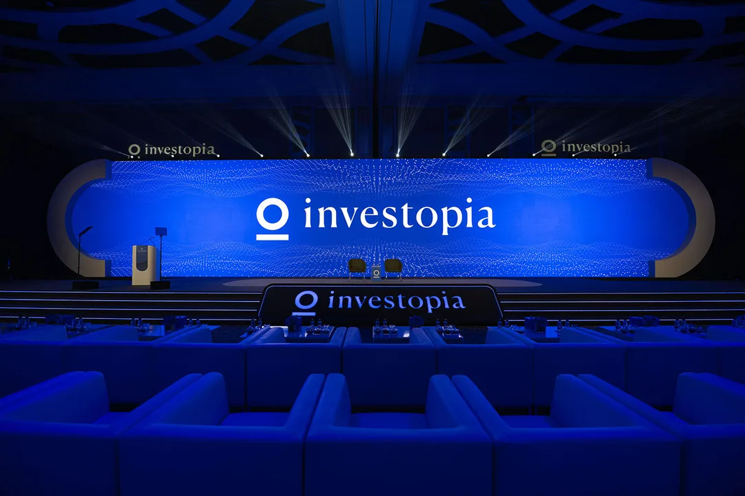 Premium event furniture supplied and installed by Evolution Furniture for Investopia 2024.