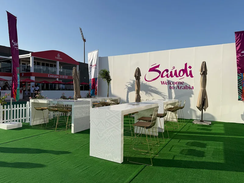 Premium event lounge furniture supporting guest comfort within the Visit Saudi hospitality environment.