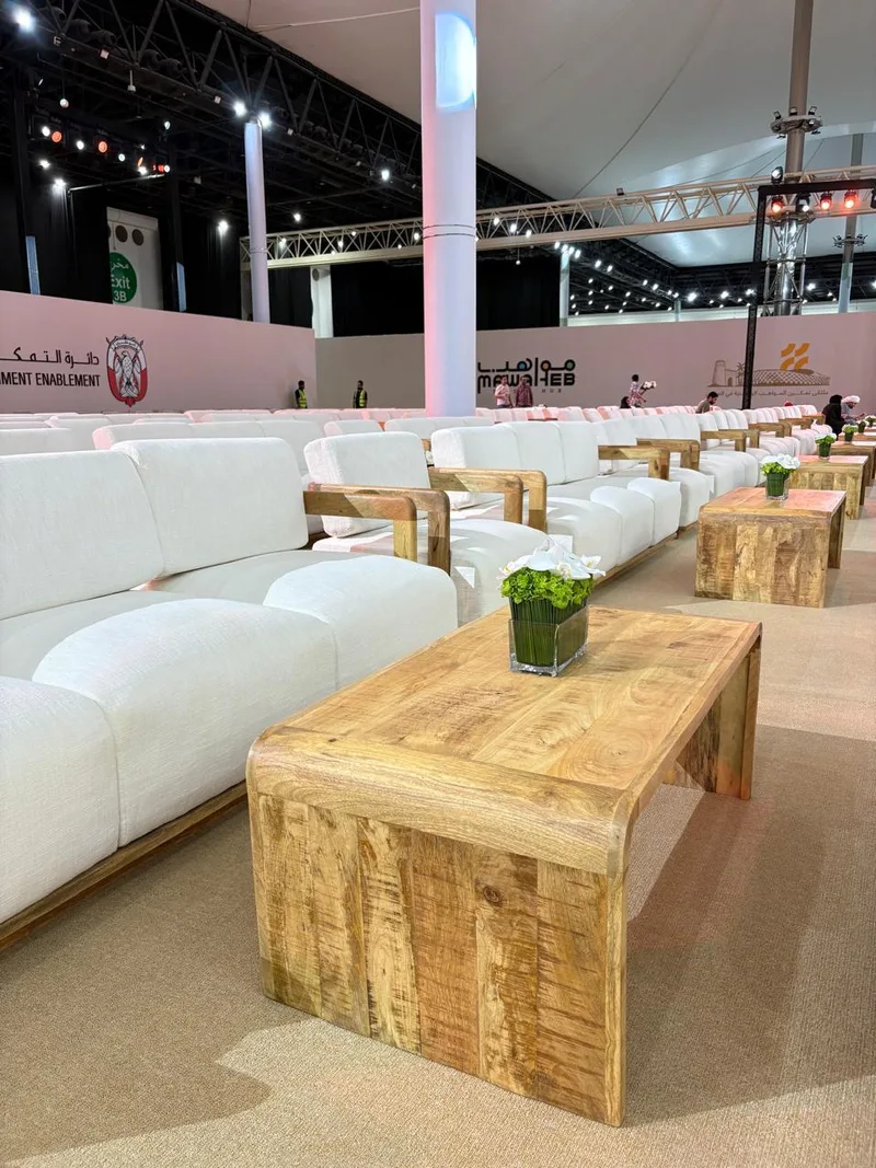 Lounge furniture layout designed to encourage networking and professional conversations.