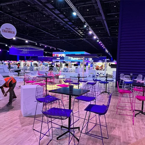 Contemporary furniture layouts creating welcoming conference hospitality environments in Dubai.