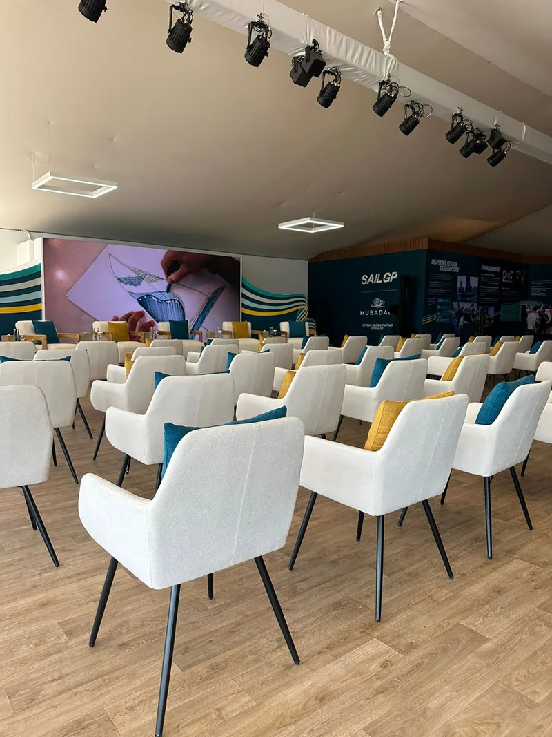 Premium event furniture creating flexible hospitality and social environments.