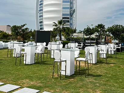 Carefully planned hospitality furniture layout supporting outdoor guest comfort.